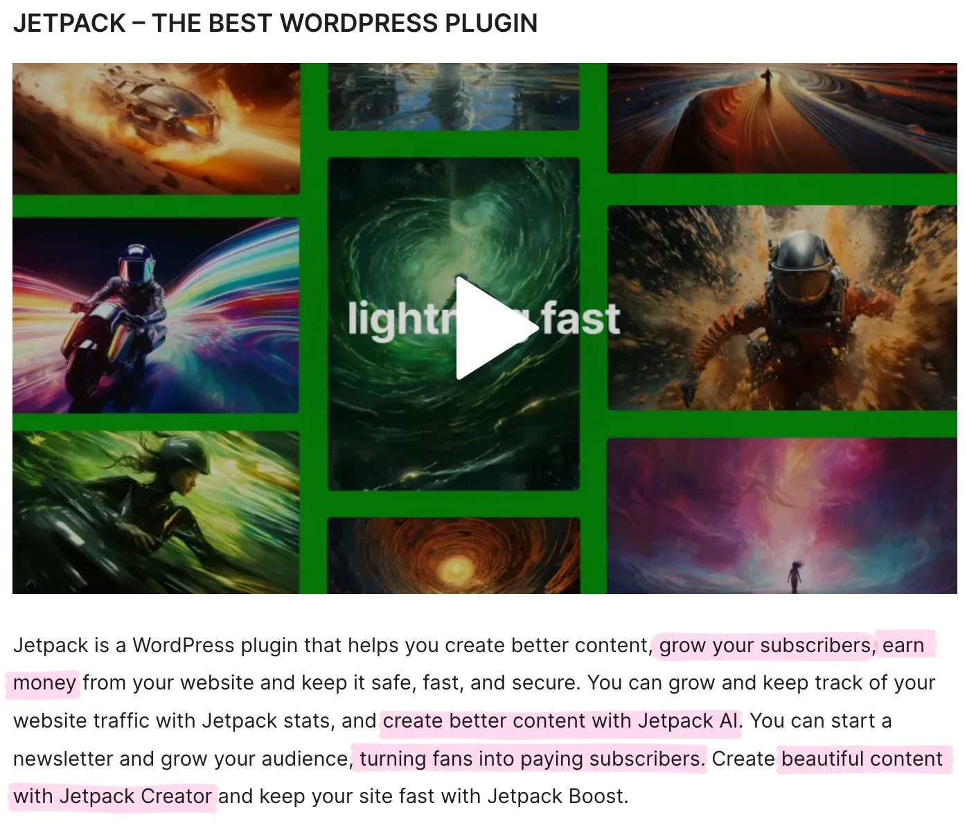 Screenshot of WordPress Jetpack plugin promotional interface